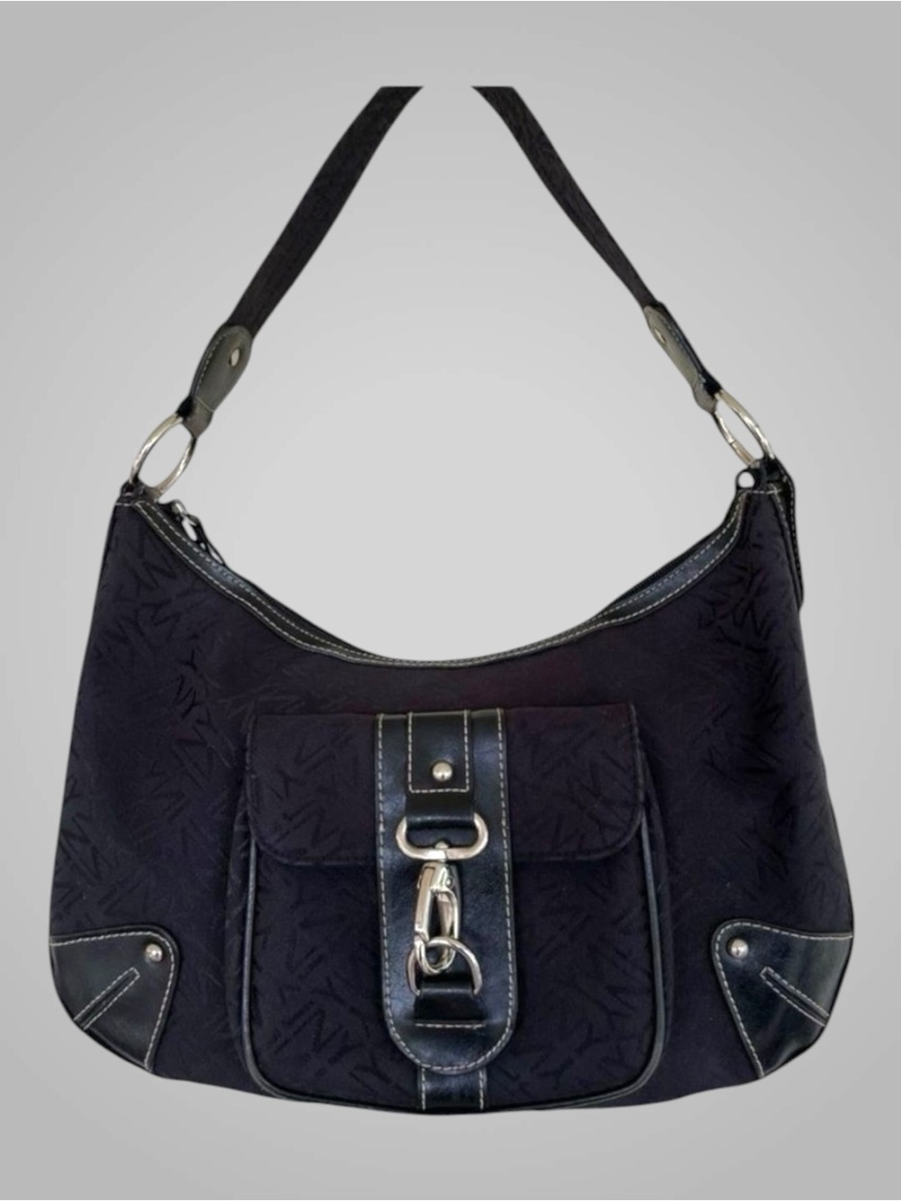 Jones New York Y2K Black Hobo Shoulder Bag Monogram Jacquard Buckle